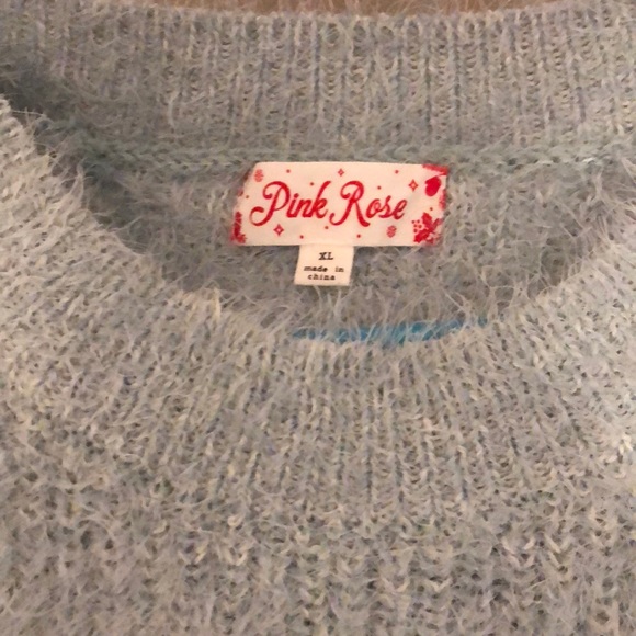 Pink Rose Fuzzy Sweater-Ice Blue - Picture 4 of 6